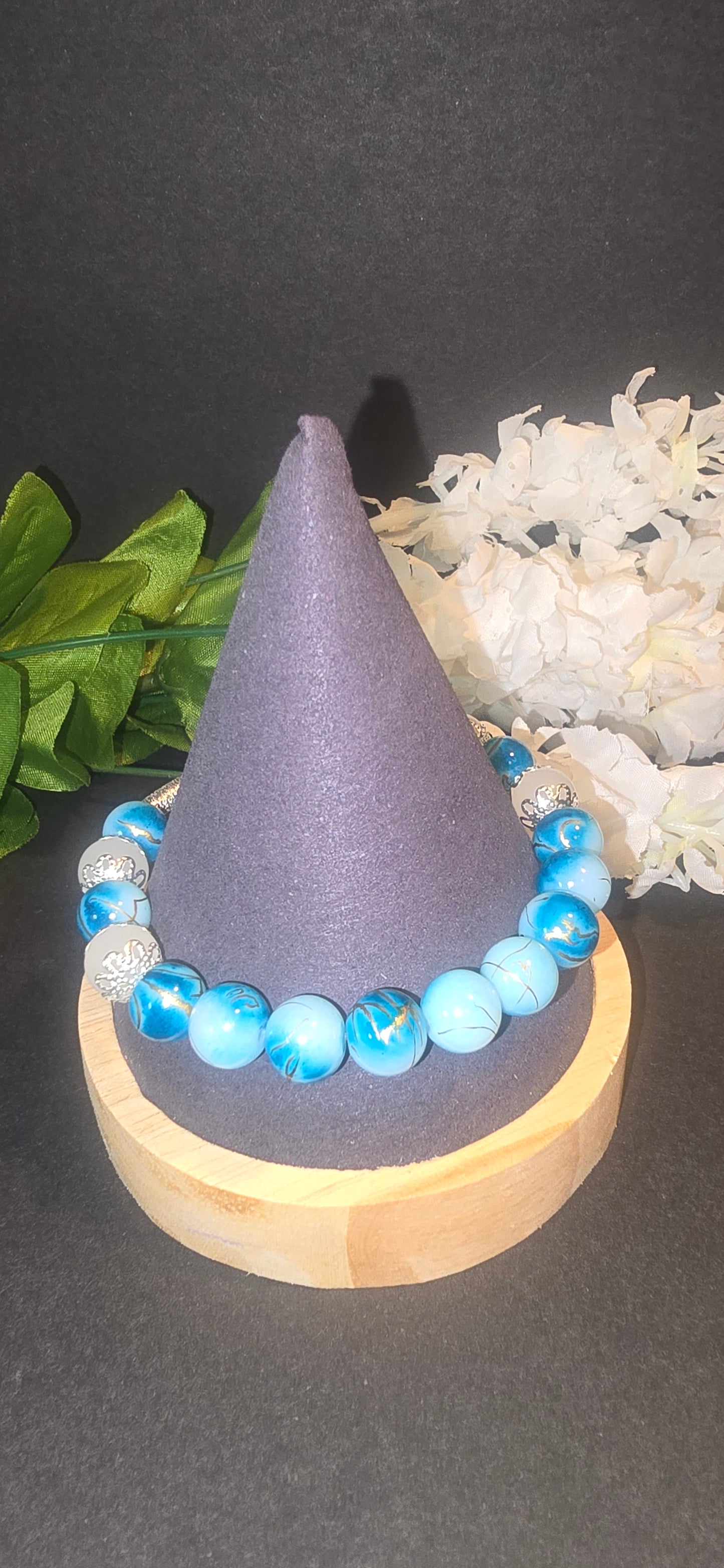 Blue and Silver Beaded Bracelet