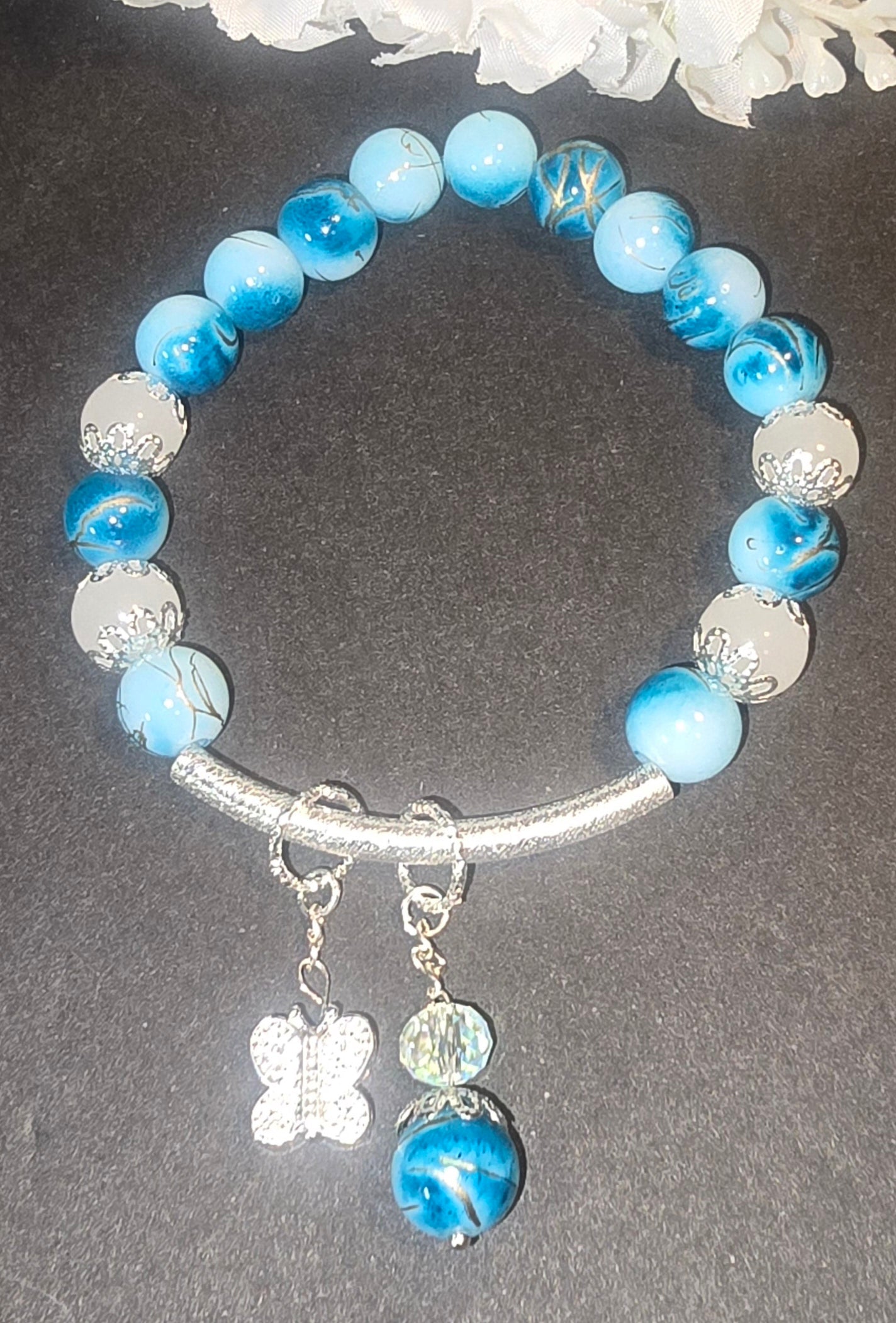 Blue and Silver Beaded Bracelet