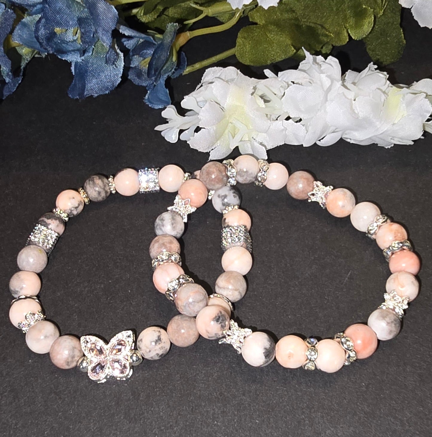 Pink and Silver Zebra Agate Set